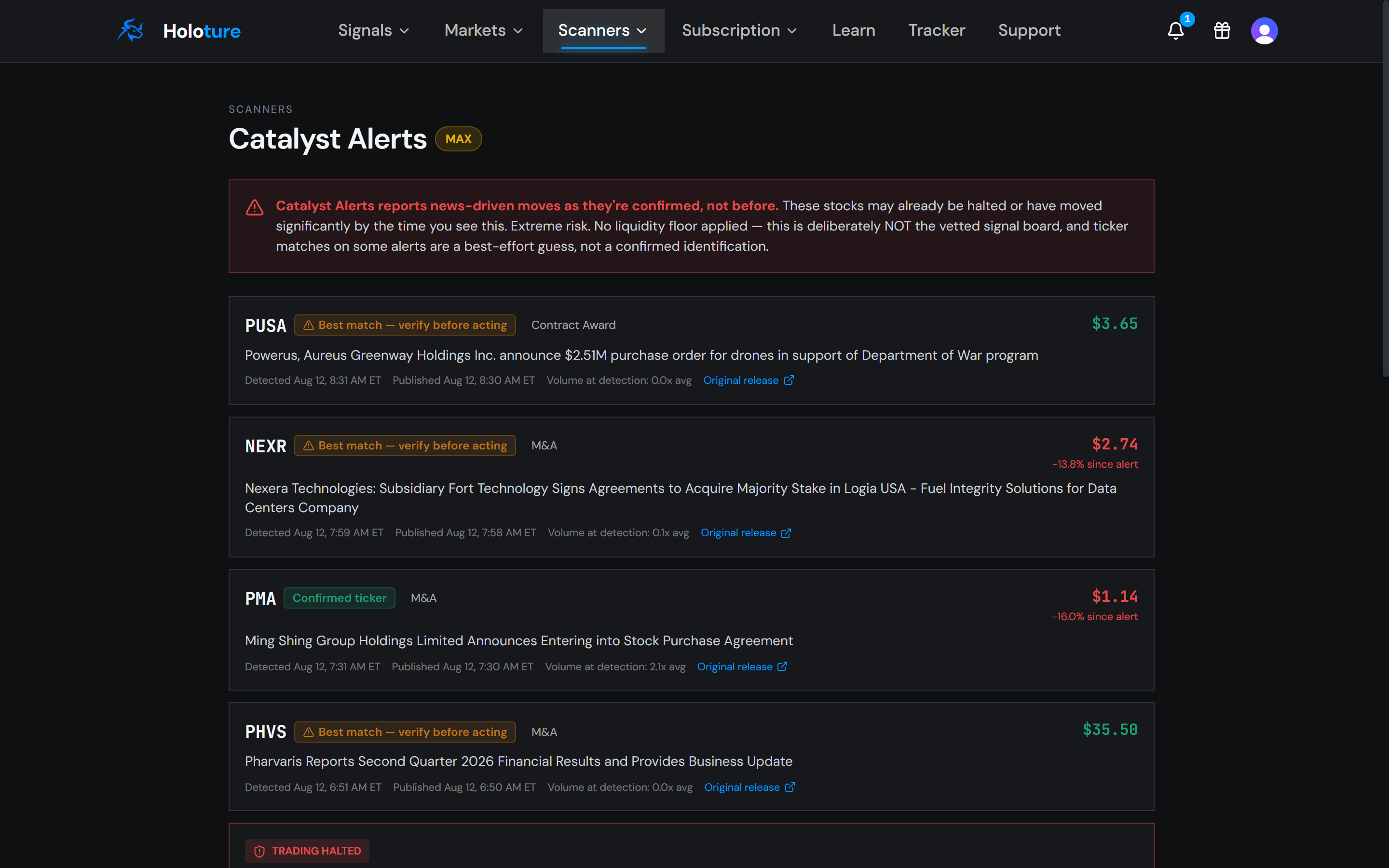News Catalyst Alerts screenshot