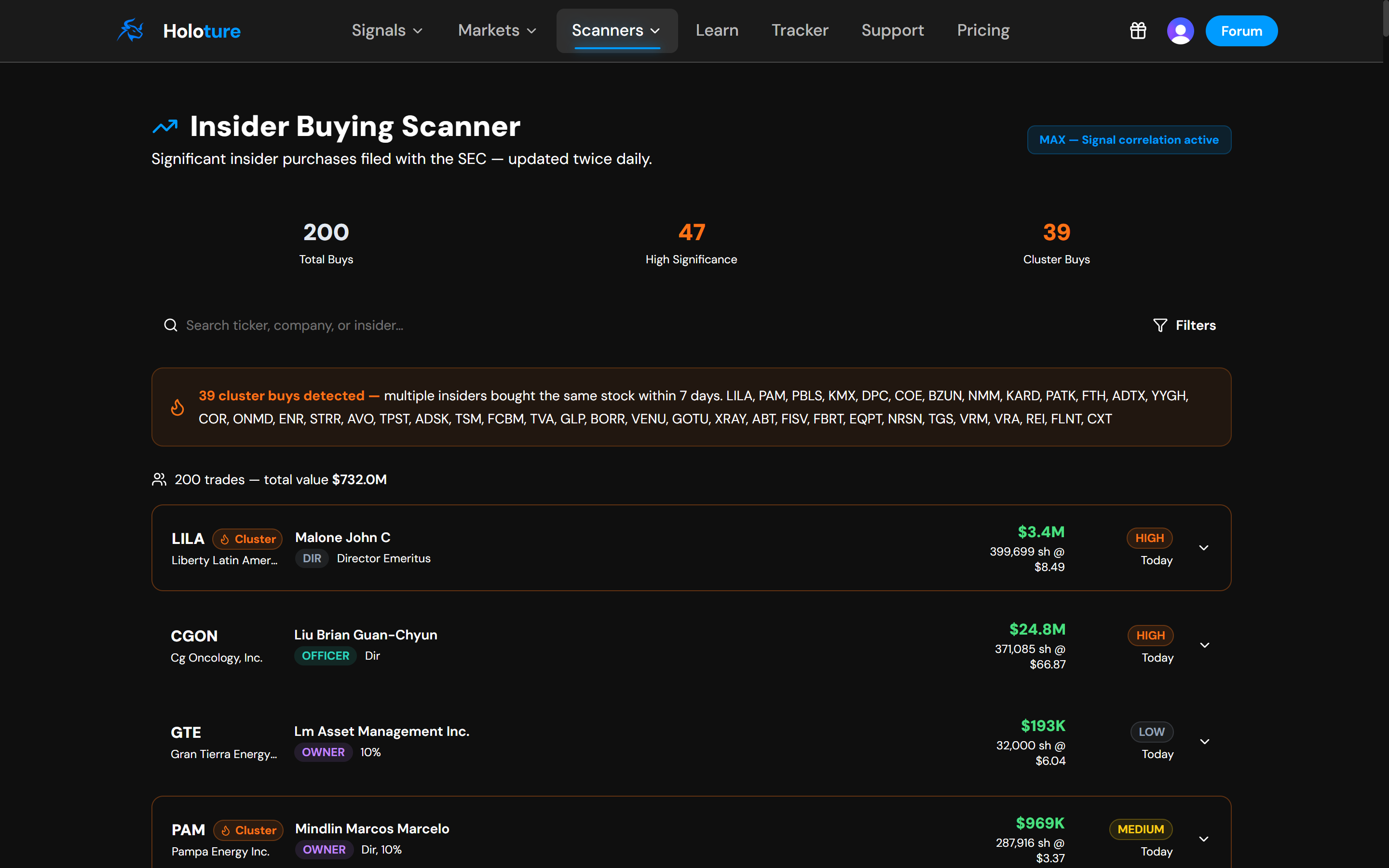 Insider Buying Scanner screenshot